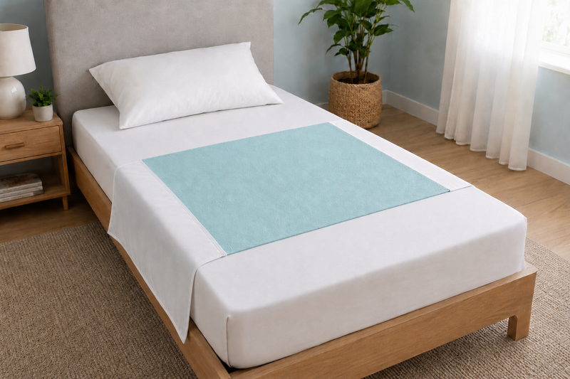 Leg de onderlegger op het bed